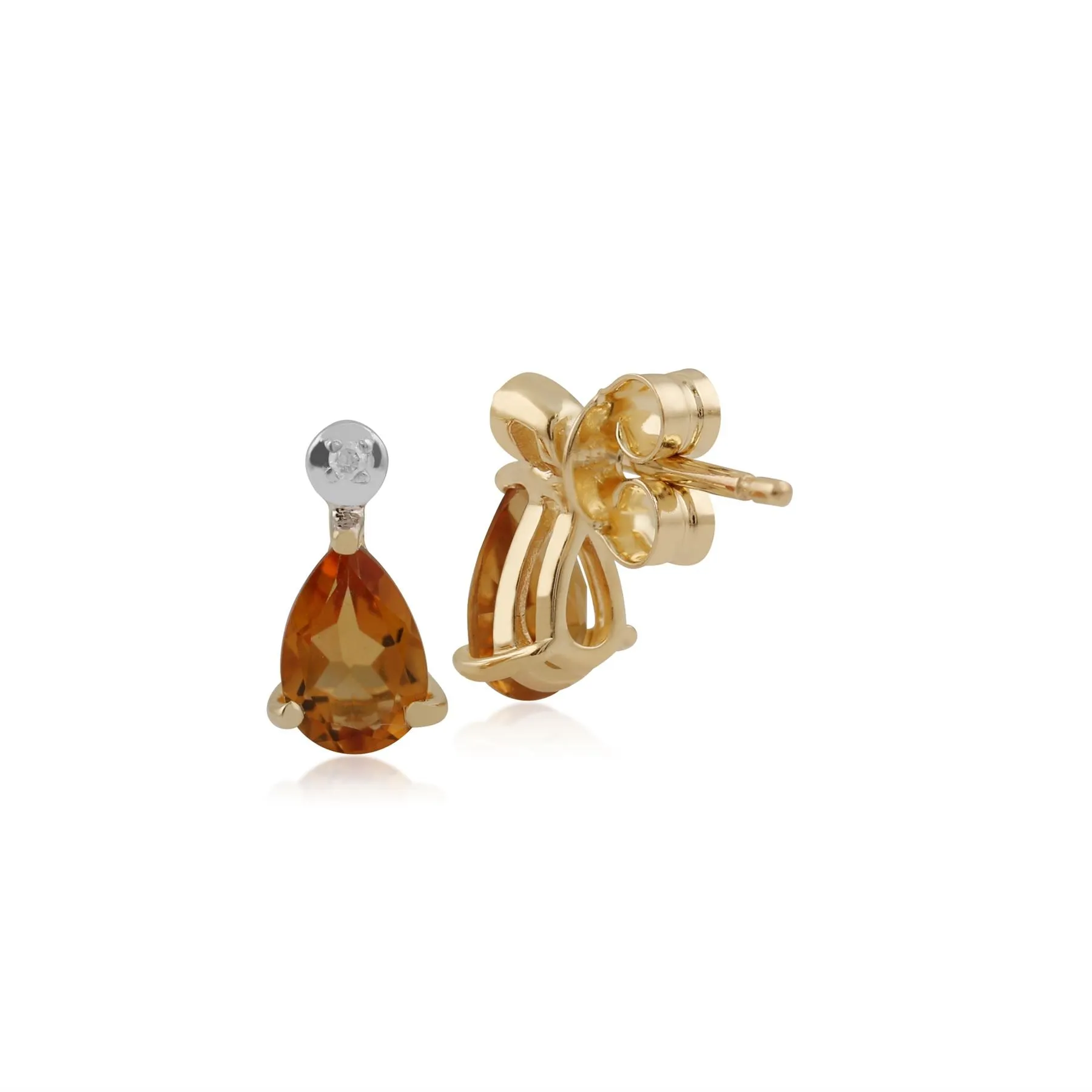 Citrin Ohrringe, 9 Karat Gelbgold 0,74 CT Citrin & Diamant Birne Ohrstecker