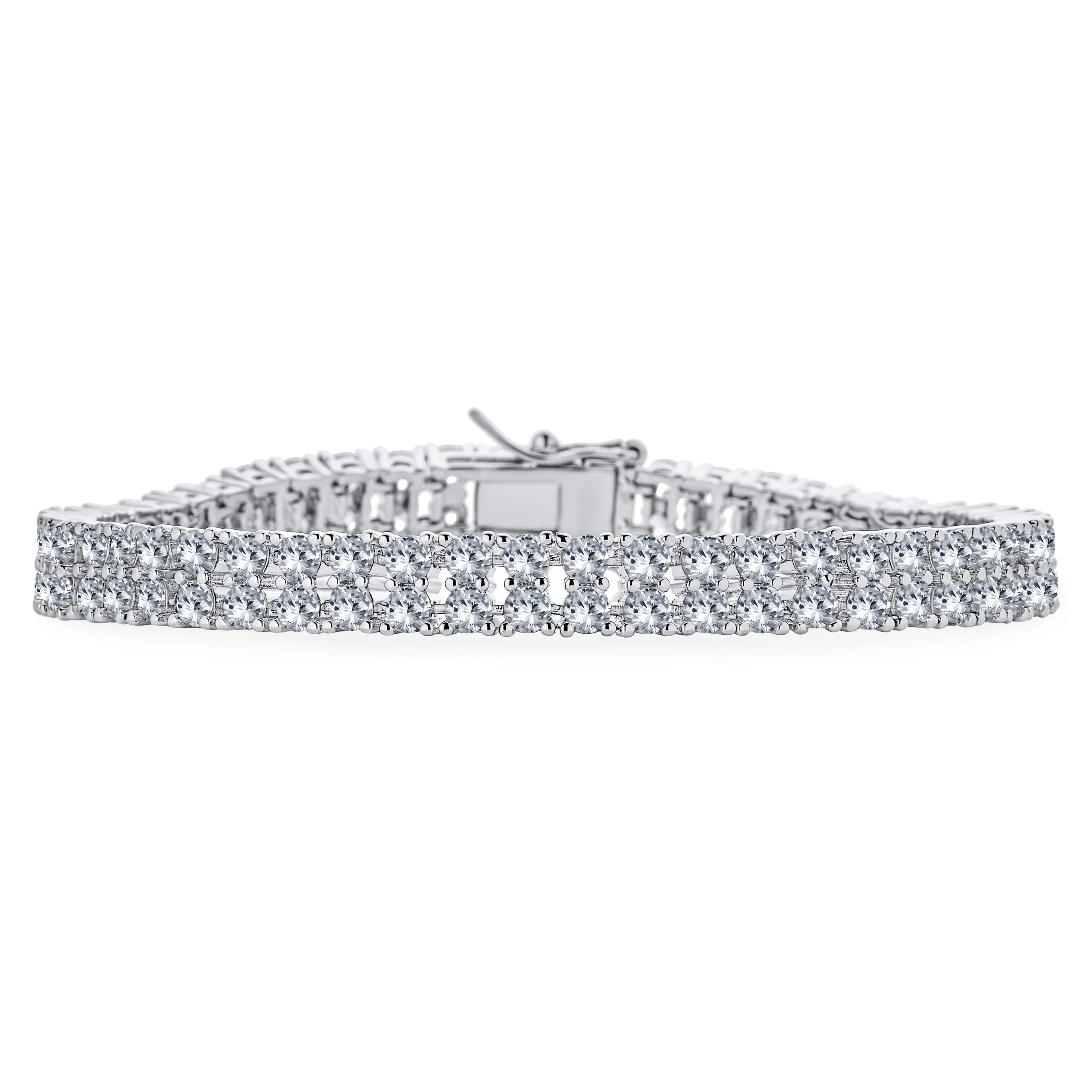 Classic Bridal Multi Row CZ Cluster Statement Bracelet Silver Plated for Special Occasions