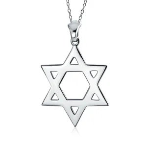 Classic Judaica Star of David Pendant Necklace in Sterling Silver for Teens & Men