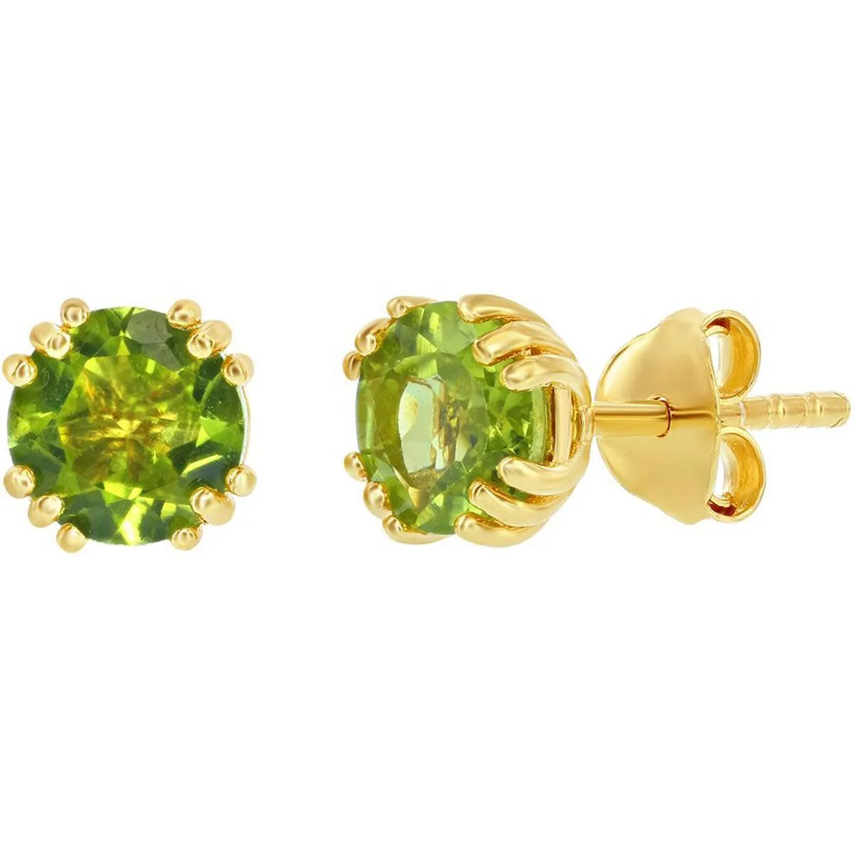 Classic Women's Earrings - Gold Plated August Birthstone Round Shape 6mm Stud | D-8281