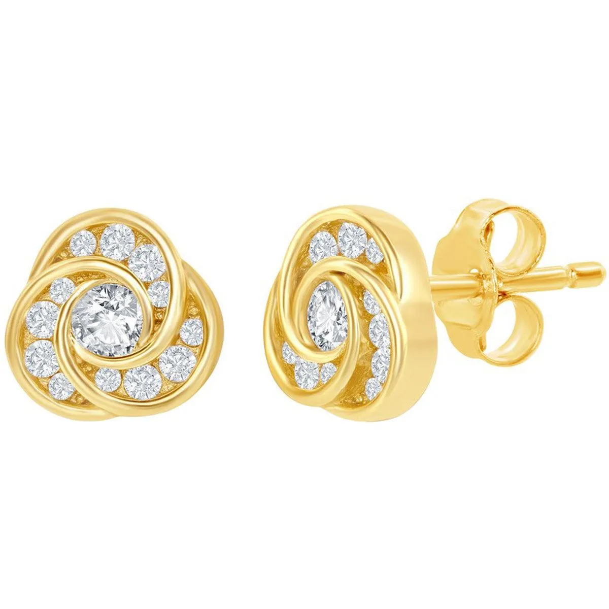 Classic Women's Earrings - Gold Plated Love Knot Designed White CZ Stud | D-7881-GP