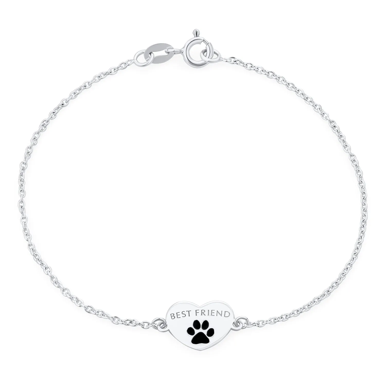 Dainty Charm Bracelet for Pet Lovers with Heart and Paw Print Sterling Silver