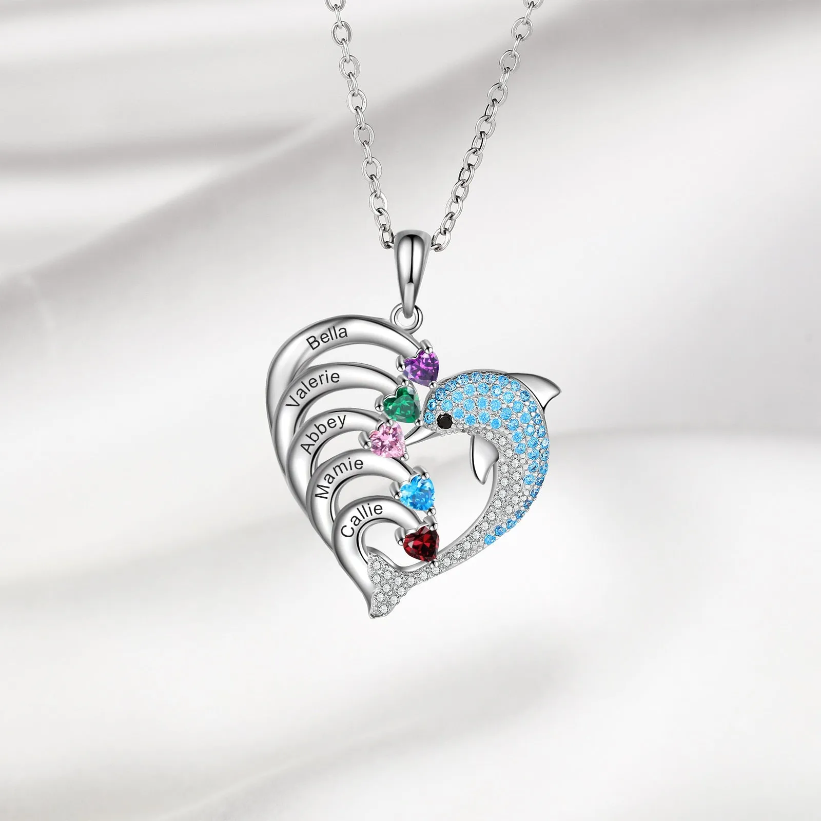 Delicate Dolphin 2-8 Name Necklace Customized Heart Pendant