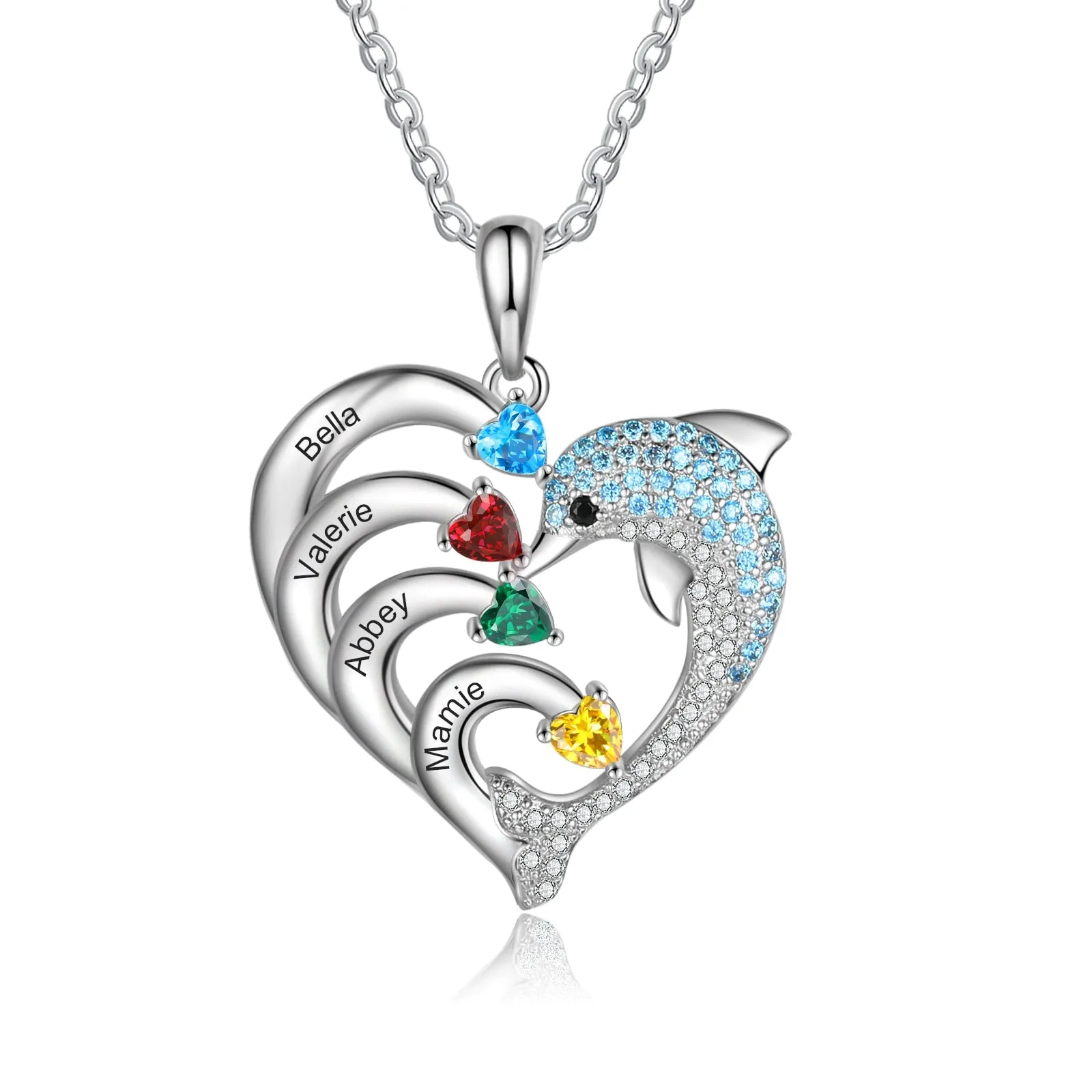 Delicate Dolphin 2-8 Name Necklace Customized Heart Pendant