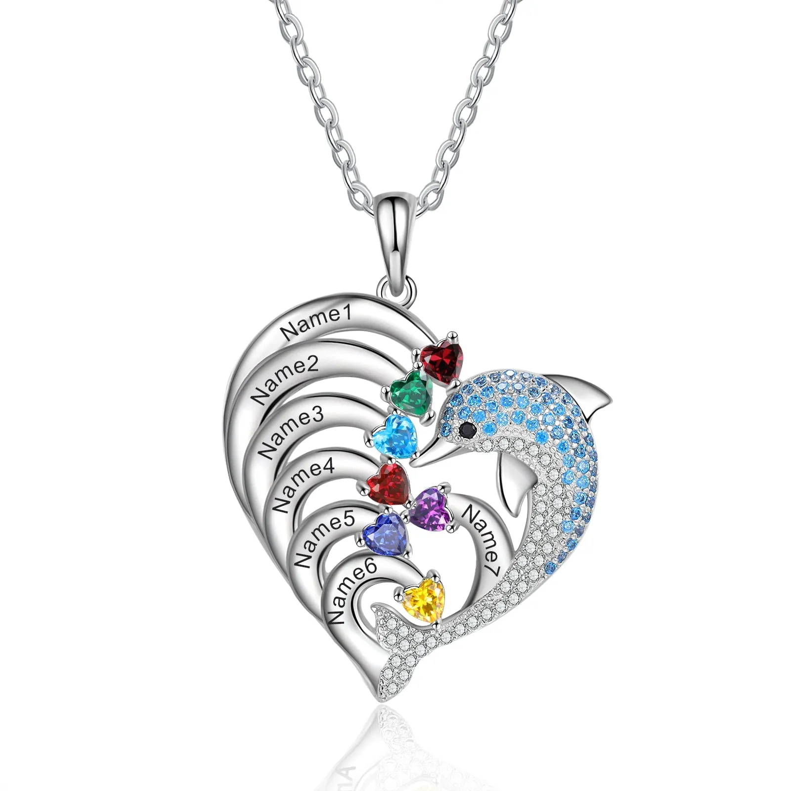 Delicate Dolphin 2-8 Name Necklace Customized Heart Pendant