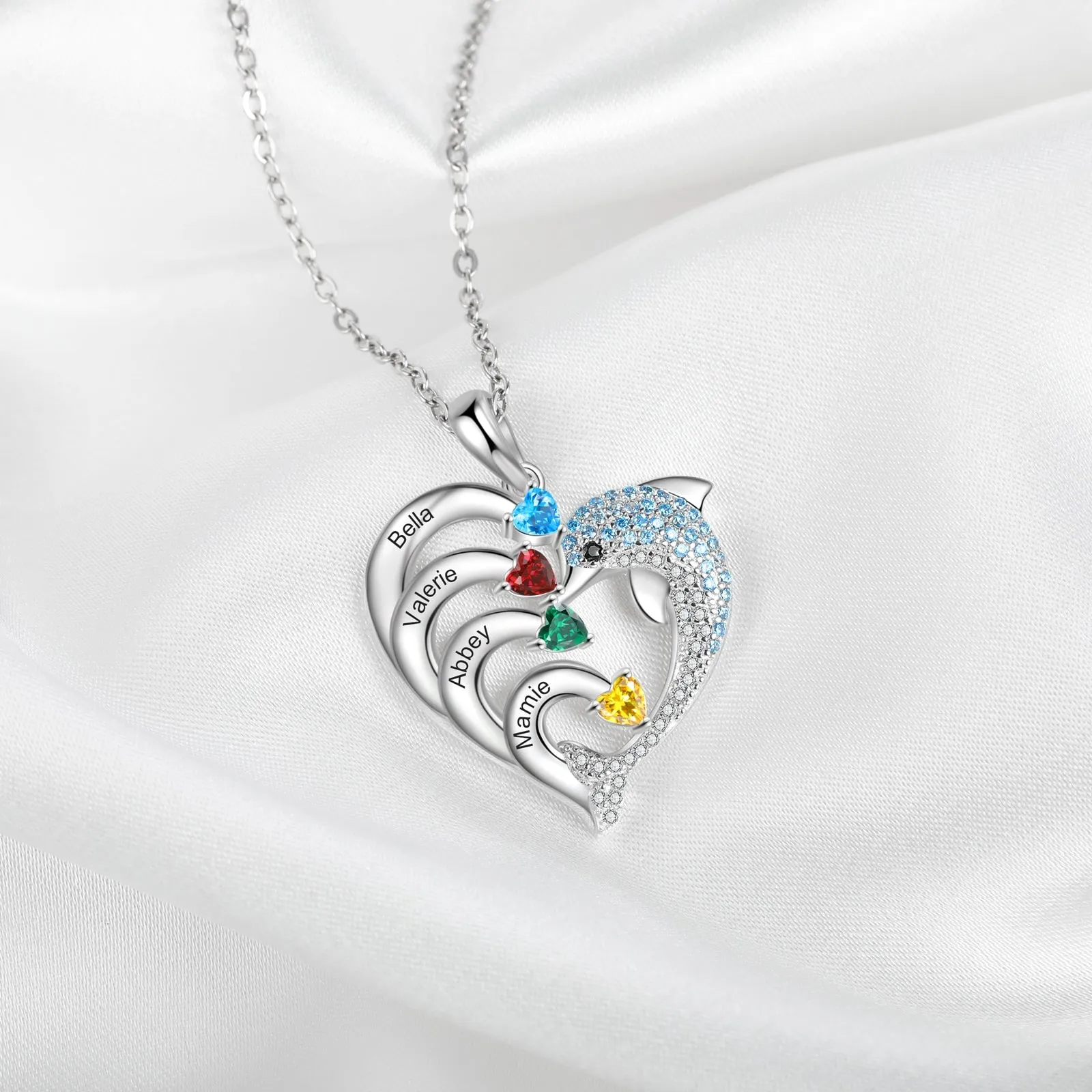 Delicate Dolphin 2-8 Name Necklace Customized Heart Pendant