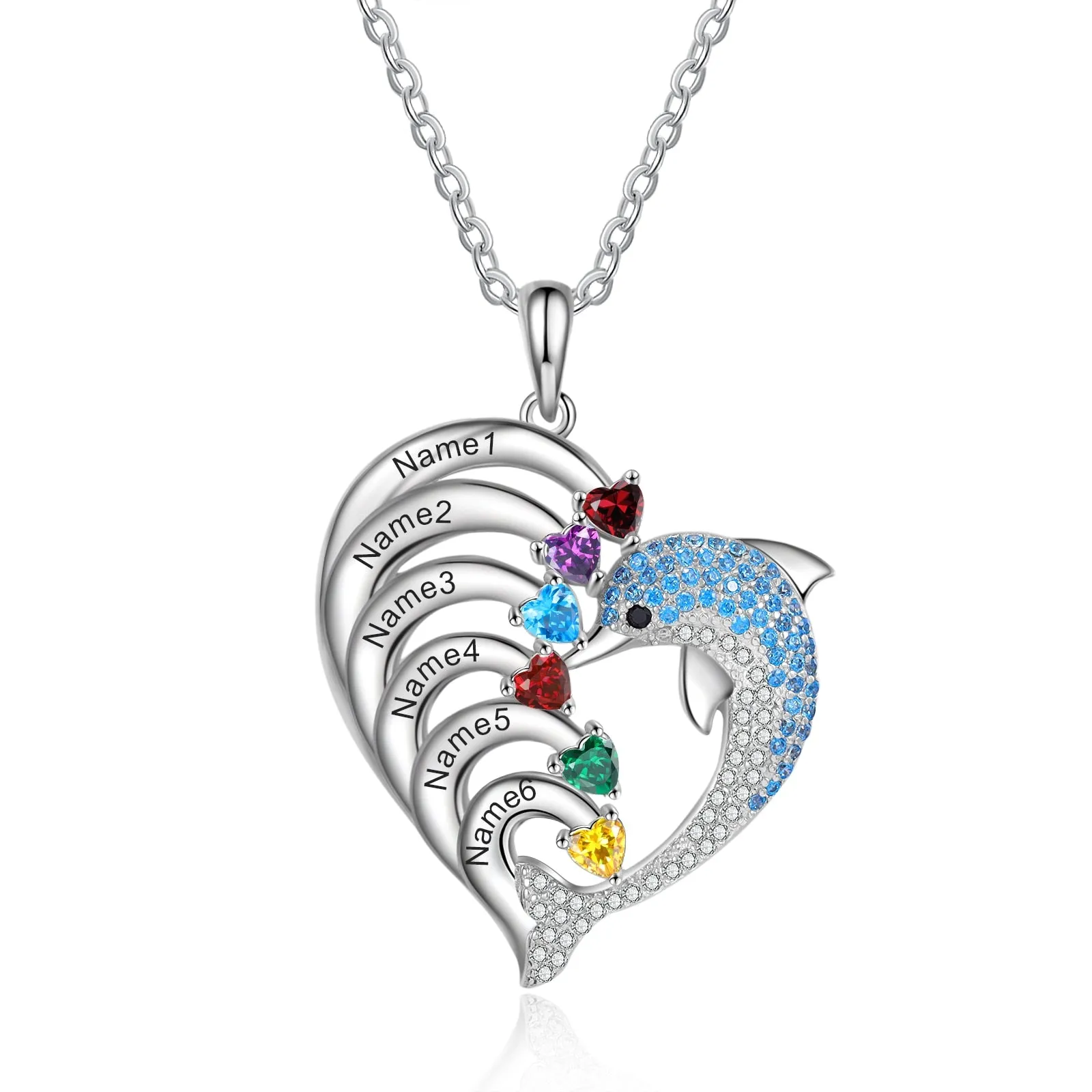 Delicate Dolphin 2-8 Name Necklace Customized Heart Pendant