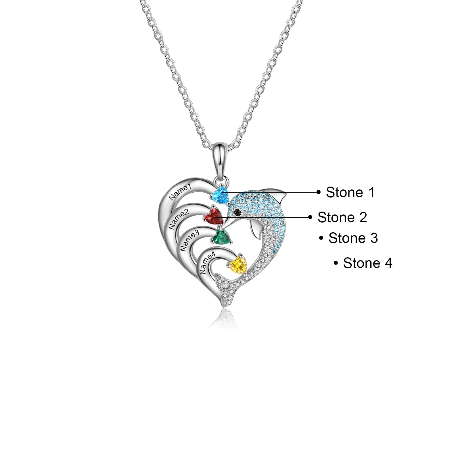 Delicate Dolphin 2-8 Name Necklace Customized Heart Pendant