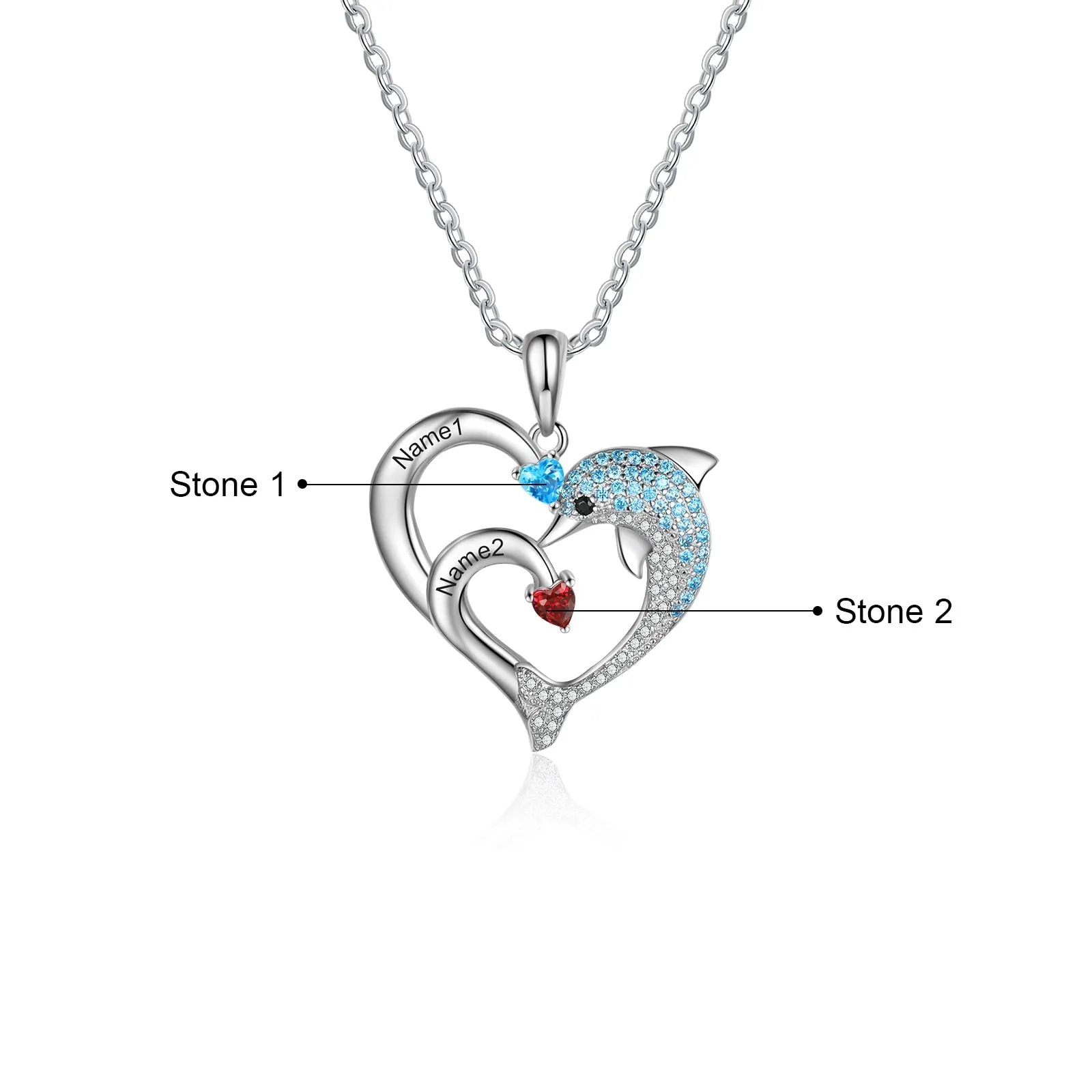 Delicate Dolphin 2-8 Name Necklace Customized Heart Pendant