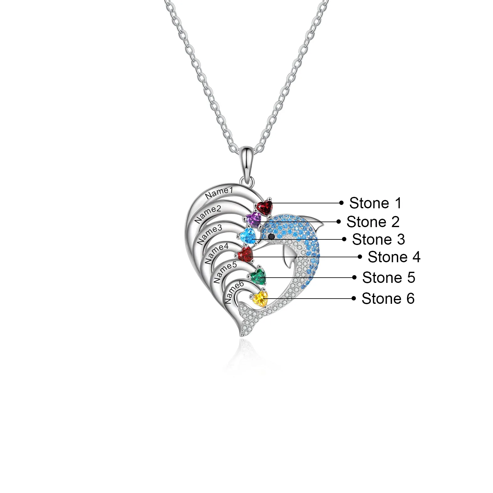 Delicate Dolphin 2-8 Name Necklace Customized Heart Pendant