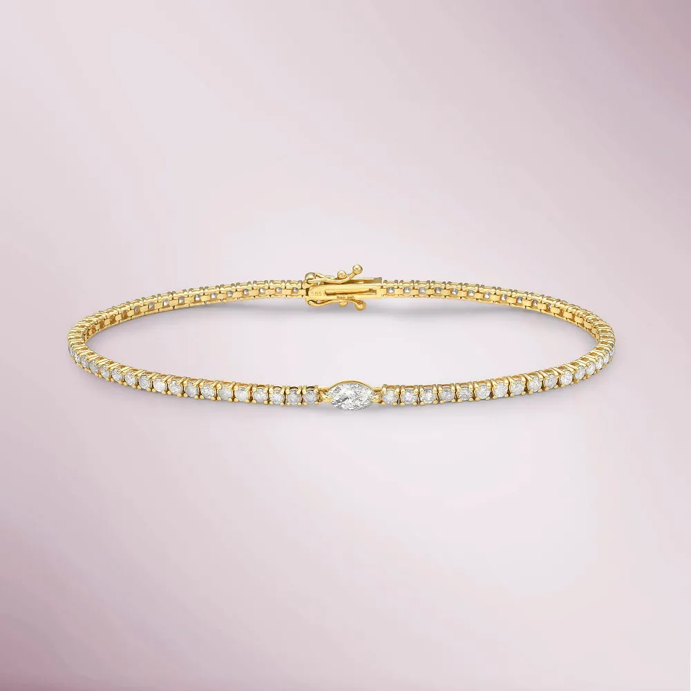 Diamond Round & Marquise Tennis Bracelet (2.40 ct.) 4-Prongs Setting in 14K Gold