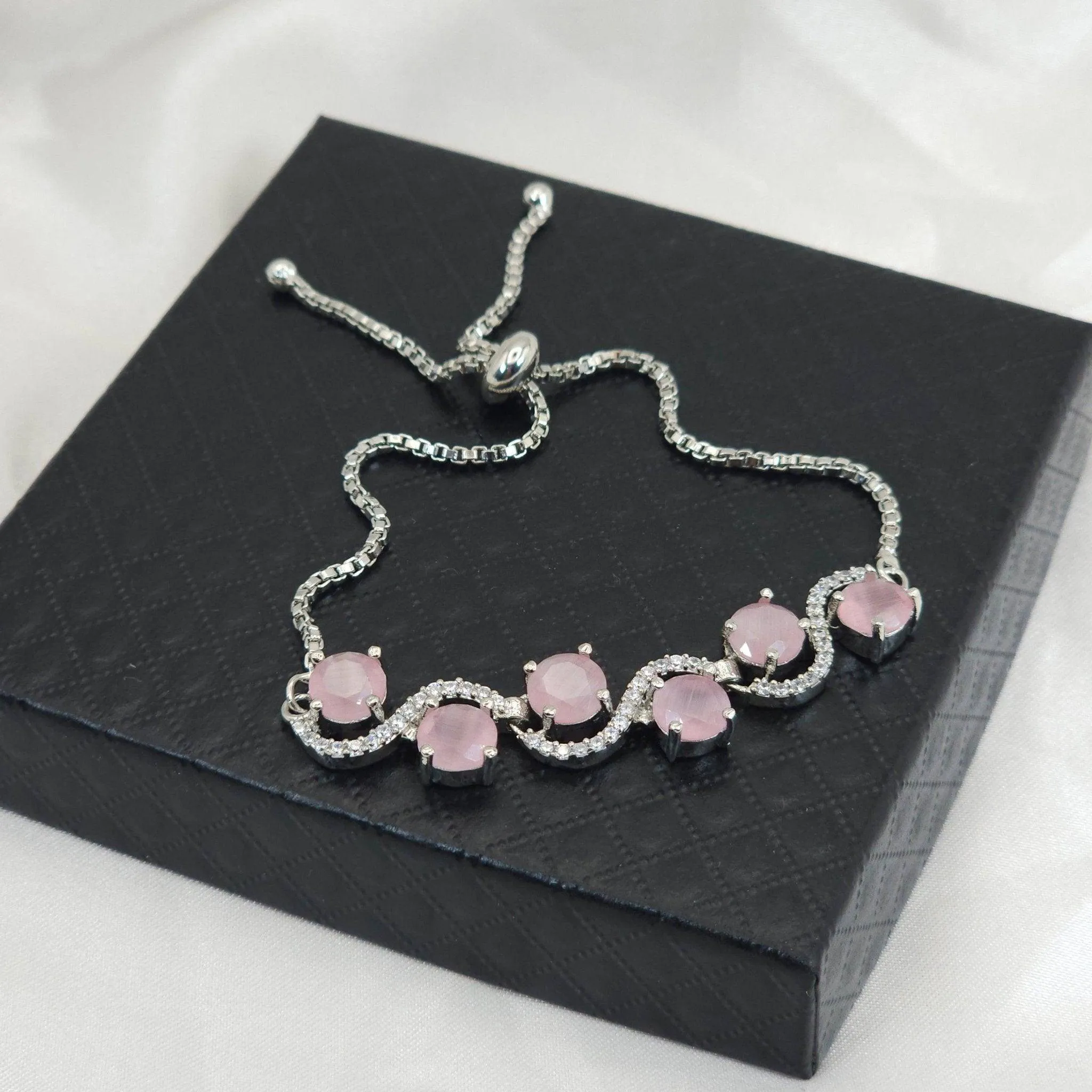 Eena Adjustable Silver Pink Chain Bracelet