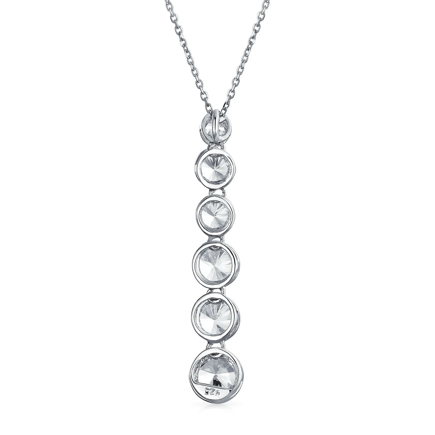 Elegant Bridal Necklace Sterling Silver CZ Linear Drop Geometric Bubble Design Pendant