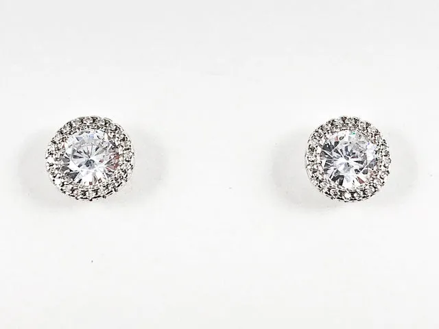 Elegant Layered Round Shape CZ Silver Stud Earrings