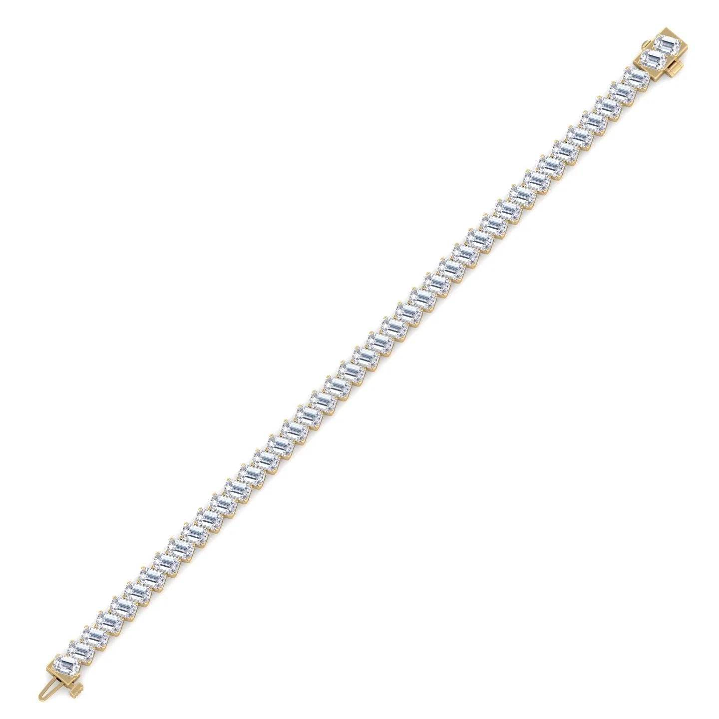 Emerald Shape Natural Diamond Diagonal Tennis Bracelet 14K Solid Gold