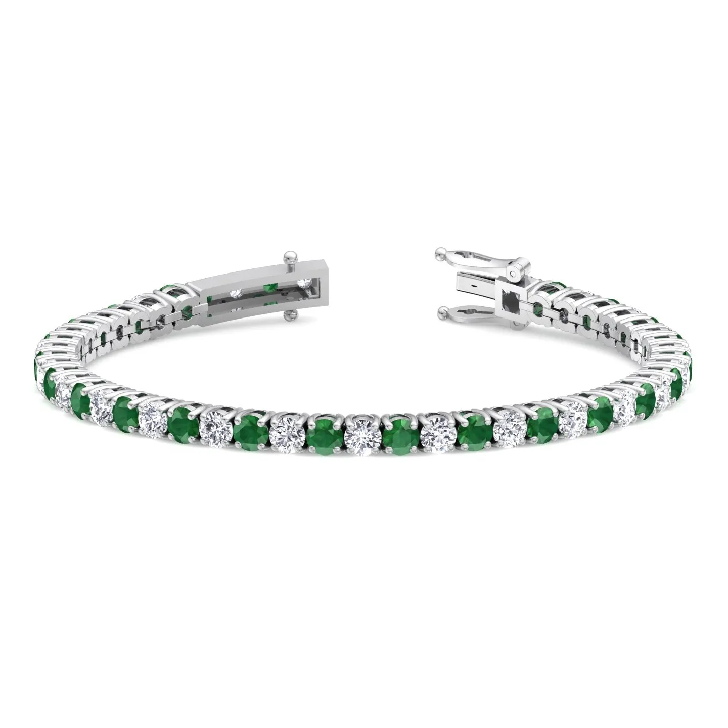 Estelle - Natural Diamond & Green Emerald Round Shape Tennis Bracelet