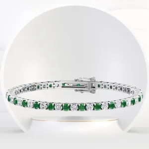 Estelle - Natural Diamond & Green Emerald Round Shape Tennis Bracelet