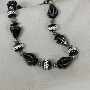 Fair Trade Beaded Black & White Kazuri Statement Necklace