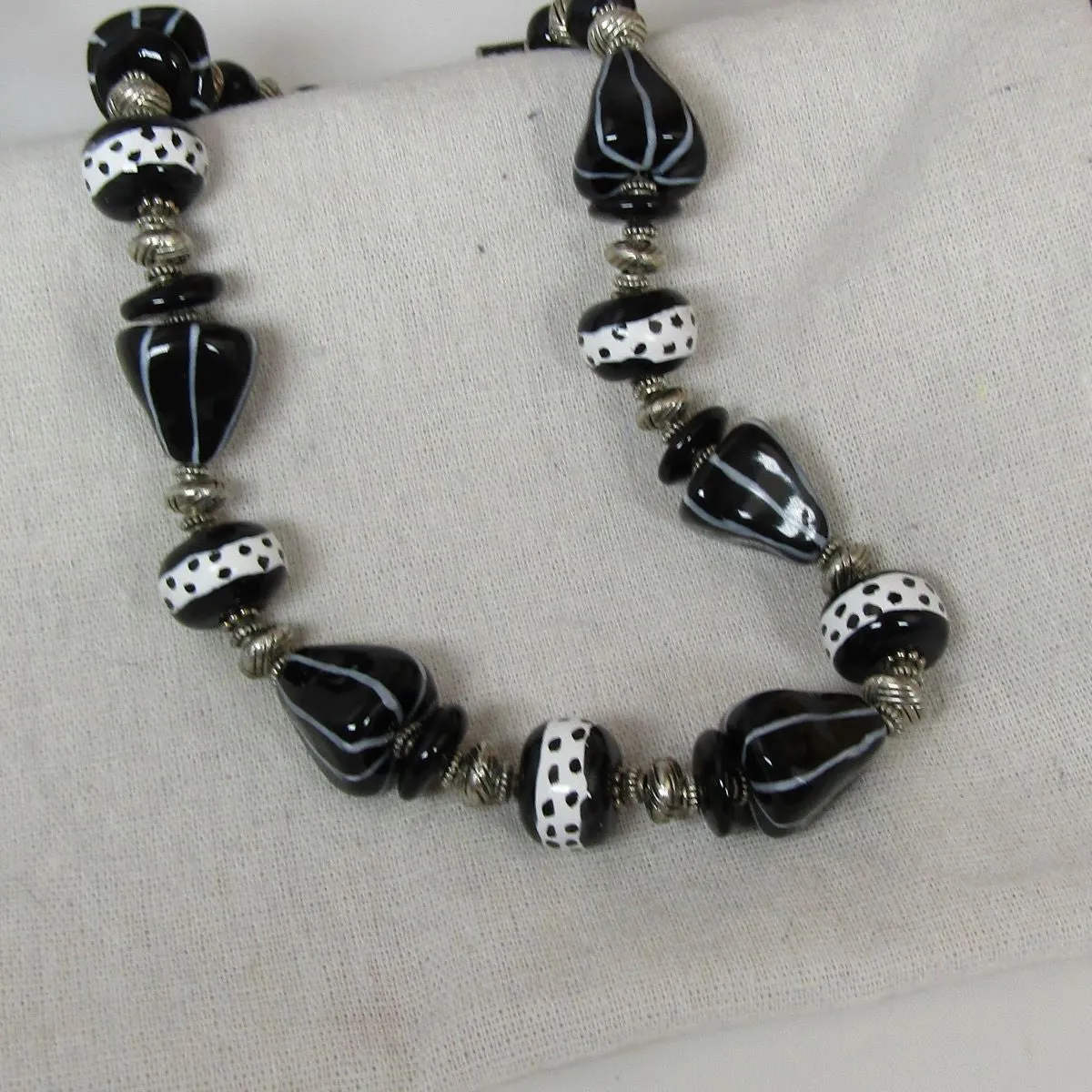 Fair Trade Beaded Black & White Kazuri Statement Necklace