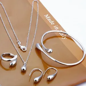 Fashion Wedding Jewelry Set Silver Plated Water Drop Bangles & Bracelet Necklaces Rings Earrings for Women