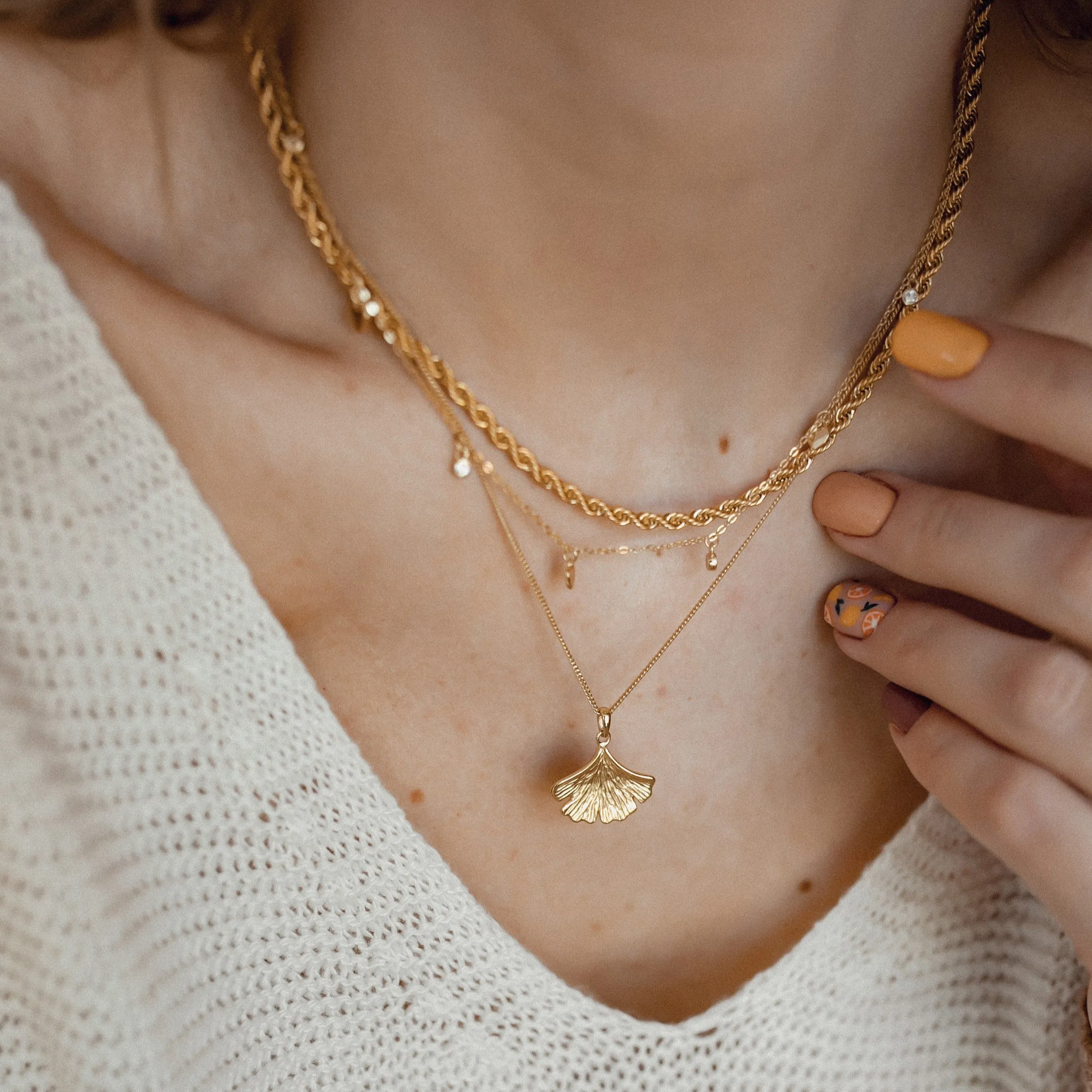 Ginkgo Leaf Pendant Necklace Sterling Silver Gold