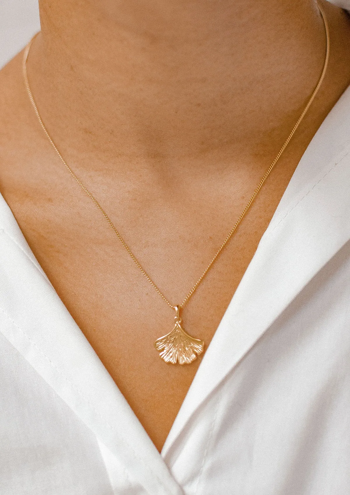 Ginkgo Leaf Pendant Necklace Sterling Silver Gold