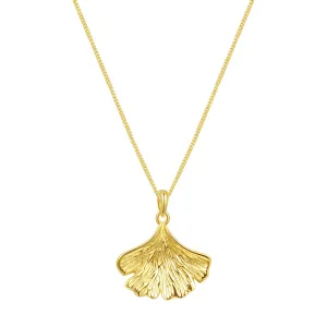 Ginkgo Leaf Pendant Necklace Sterling Silver Gold