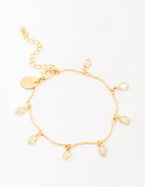 Gold Plated Brass Vine Crystal Charm Bracelet