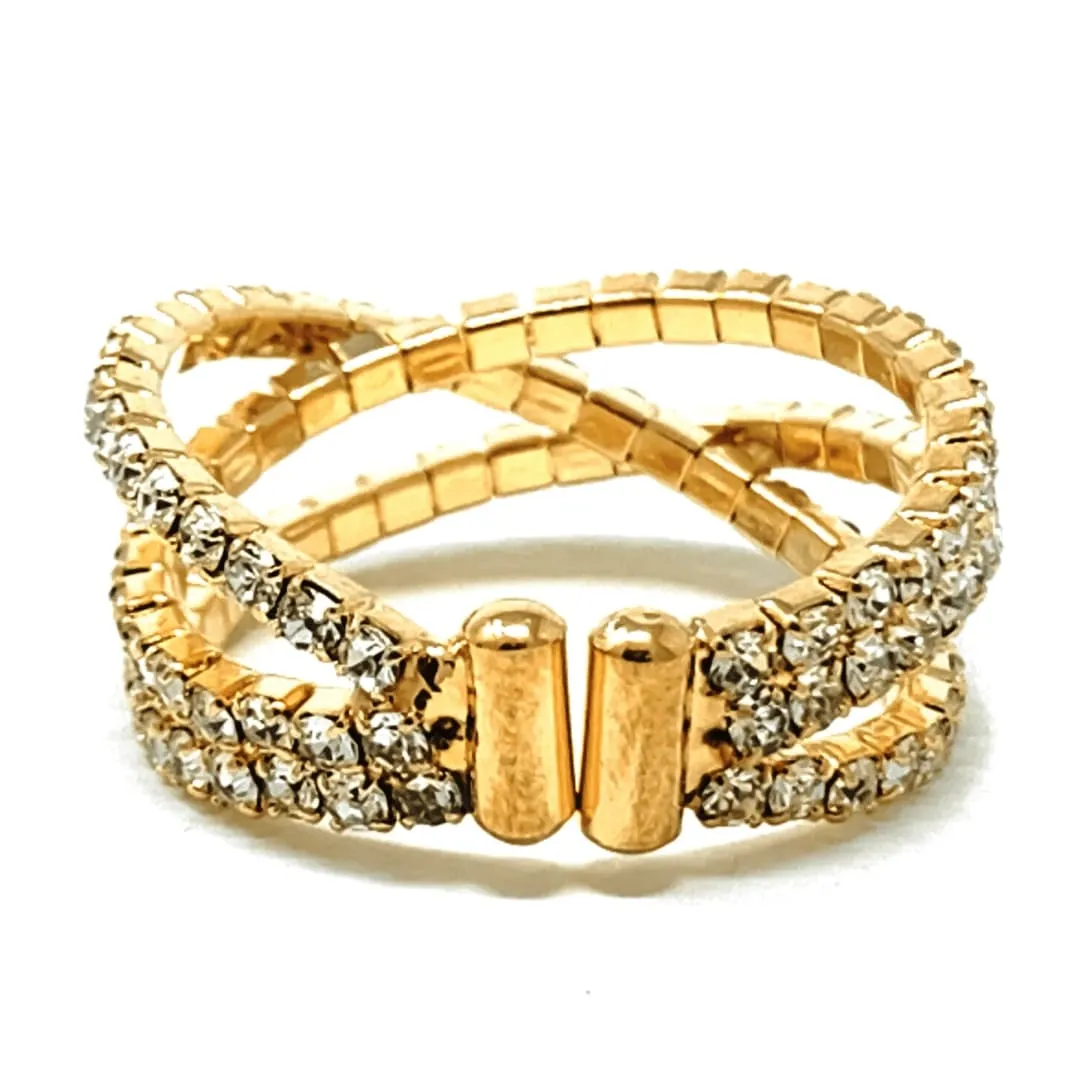 Gold Stackable Ring With Clear Rhinestones