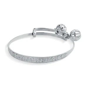 Jingle Bells ABC Numbers Butterfly Bangle Bracelet 6.5" Sterling Silver