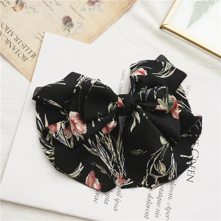 Ladies Bow Hair Ring and Hairpins Spring Clip Women's Ponytail