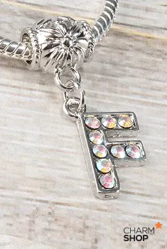 Letter F Rhinestone Bead Charm