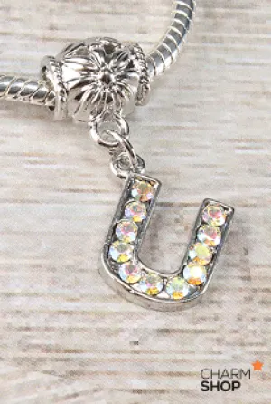 Letter U Rhinestone Bead Charm