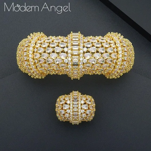 Luxury Big Bamboo Bangle Ring Set For Women