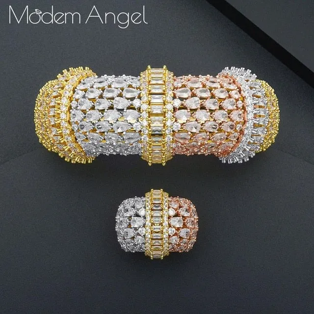 Luxury Big Bamboo Bangle Ring Set For Women