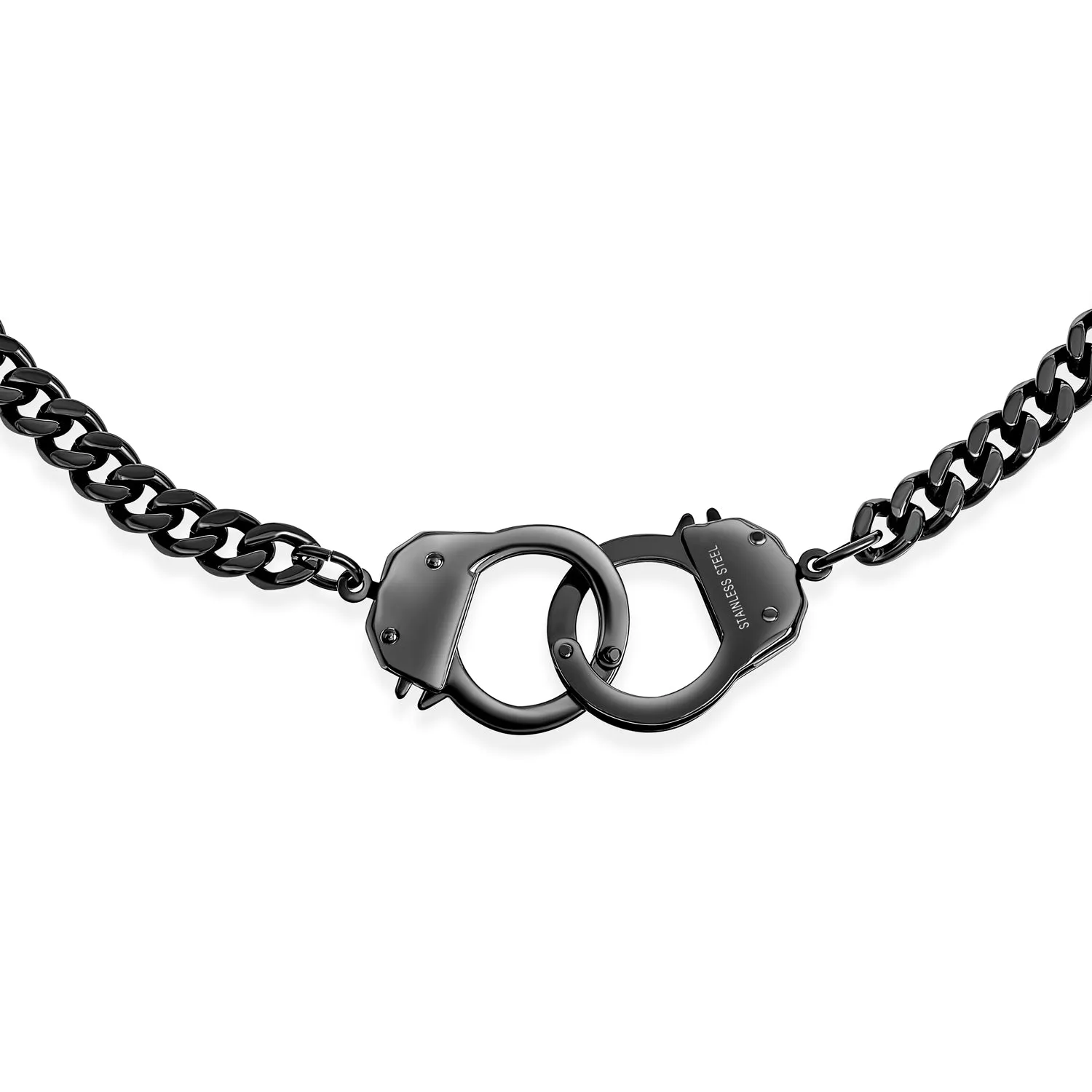 Men's Biker Punk Rock Necklace Large Chain Handcuff in Black Gold Silver - 20"