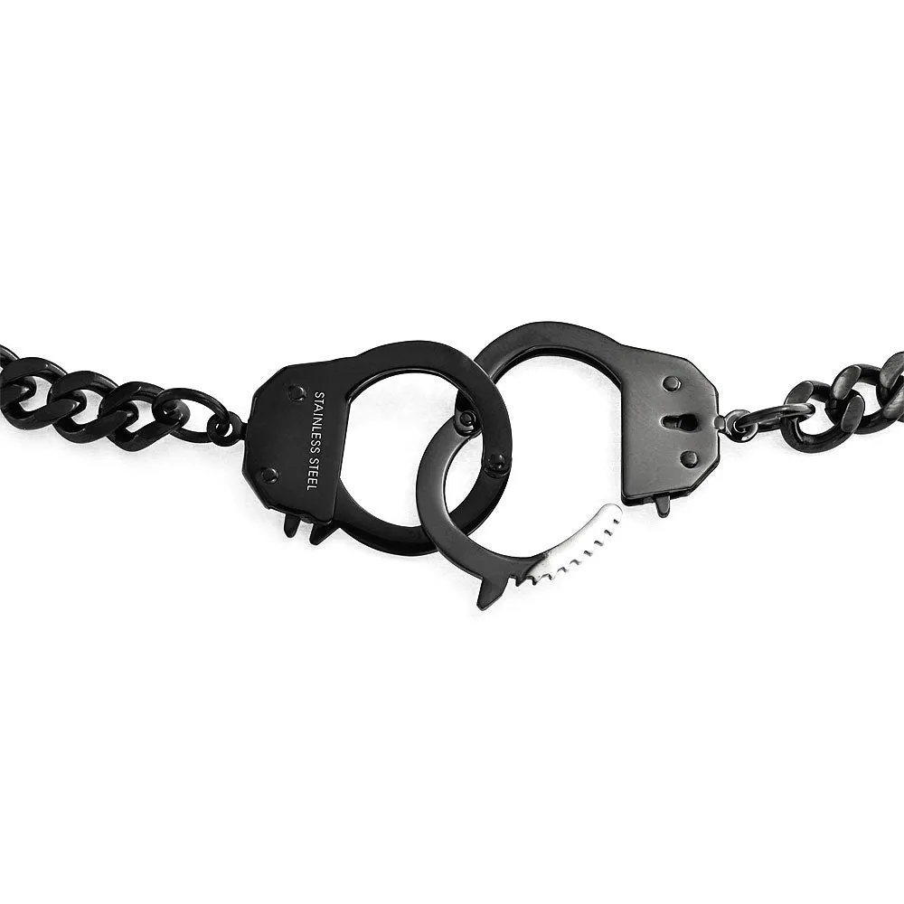 Men's Biker Punk Rock Necklace Large Chain Handcuff in Black Gold Silver - 20"