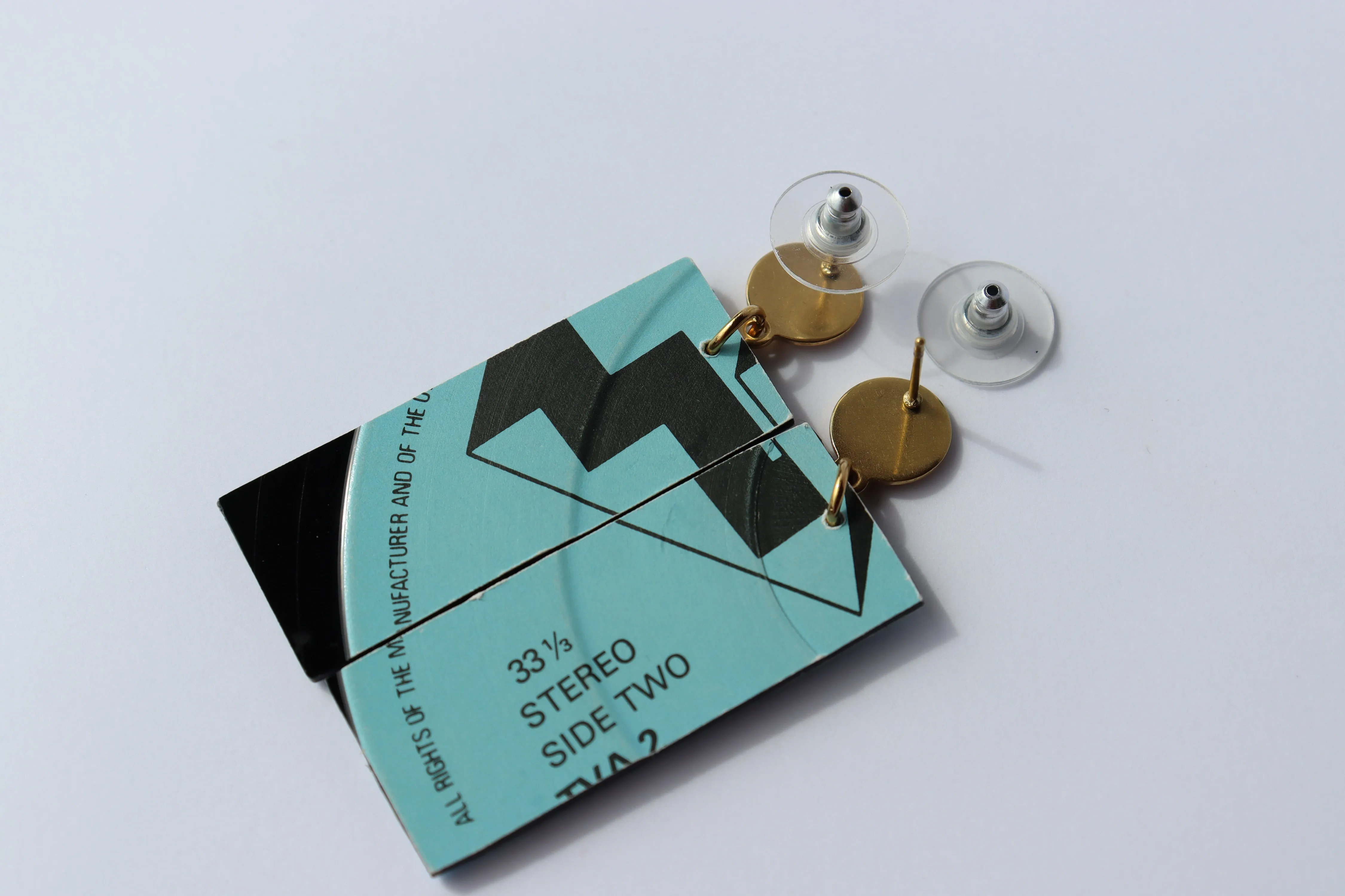 Michael Jackson / 1981 / ENDLESS LOVE compilation / stylish geometric vinyl earrings in aqua