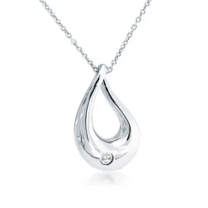 Minimalist Teardrop Pendant Necklace with CZ Accent in Sterling Silver 16 Inch