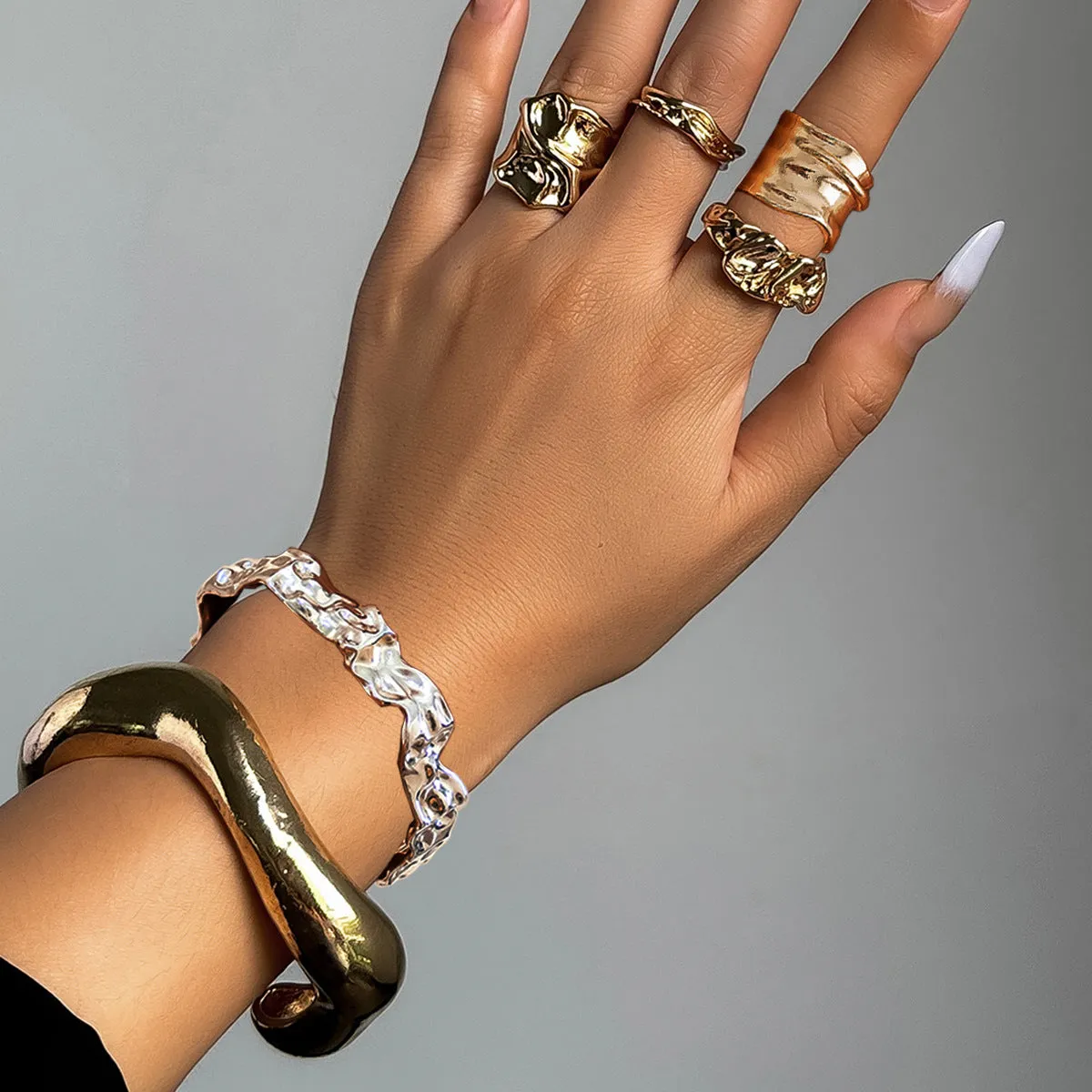 Mixed Cultural Bracelet Collection: Fusion of European and American Designs, Dynamic Liquid Fashion, Unique Textured Bracelets with Wrinkle Details, Stylish Lava Bangles for Women