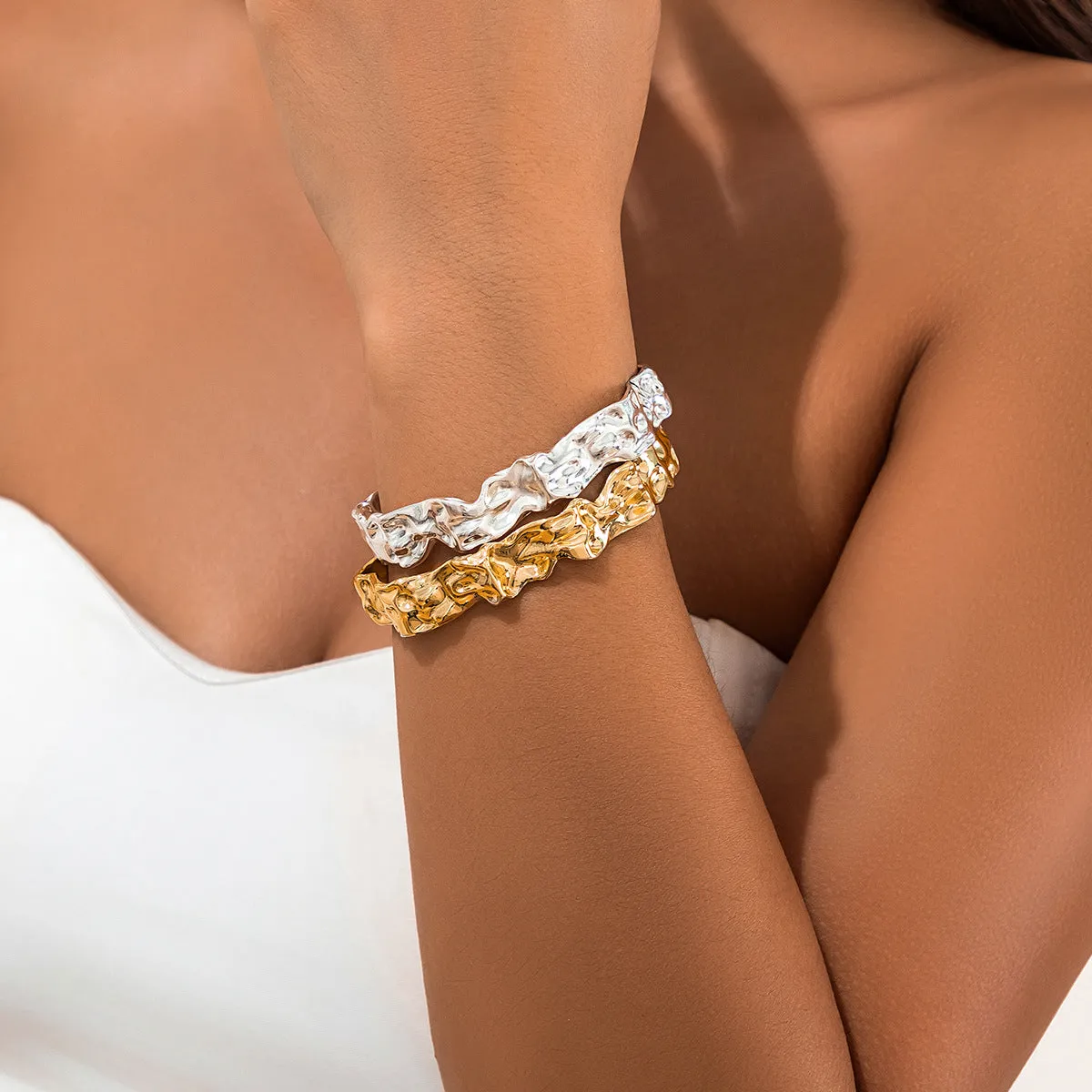 Mixed Cultural Bracelet Collection: Fusion of European and American Designs, Dynamic Liquid Fashion, Unique Textured Bracelets with Wrinkle Details, Stylish Lava Bangles for Women