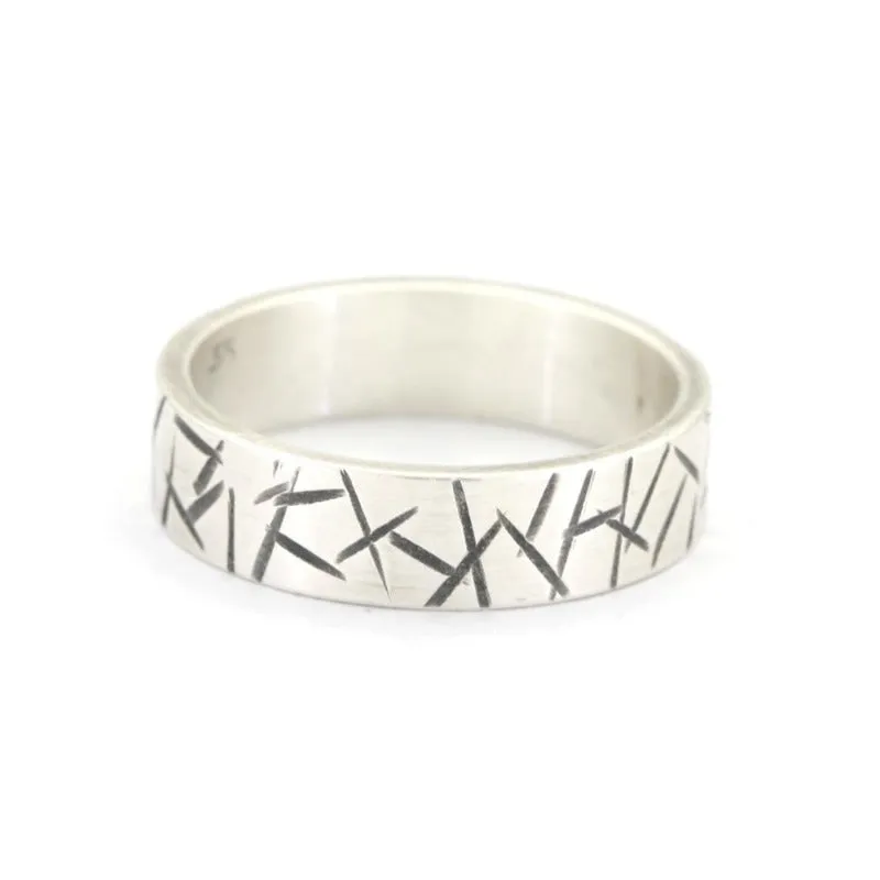 Modern Abstract Silver Ring Band - Narrow