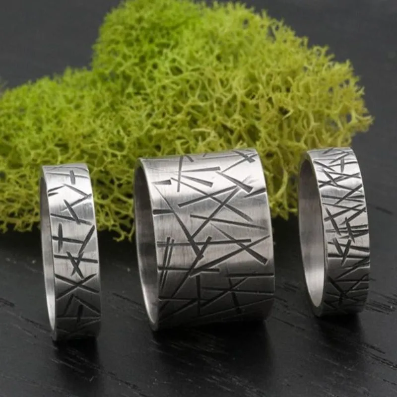 Modern Abstract Silver Ring Band - Narrow