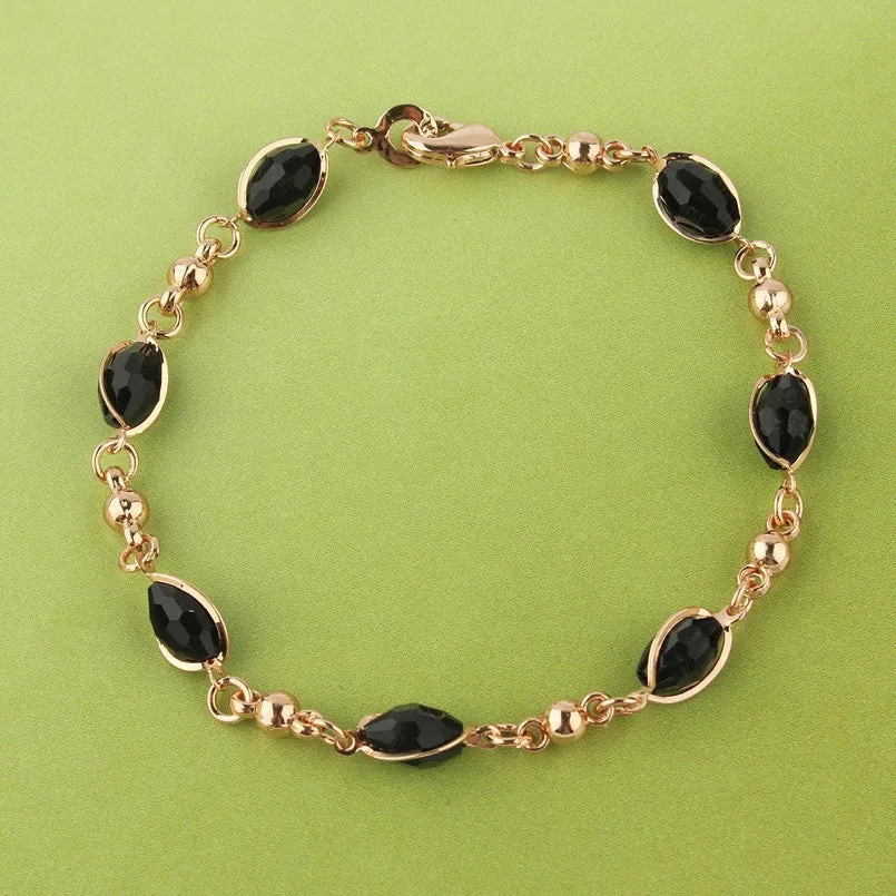 New Women/Girls Delightful Gift 14k Gold Filled Black Bead Necklace Bracelet Earrings Jewelry Set