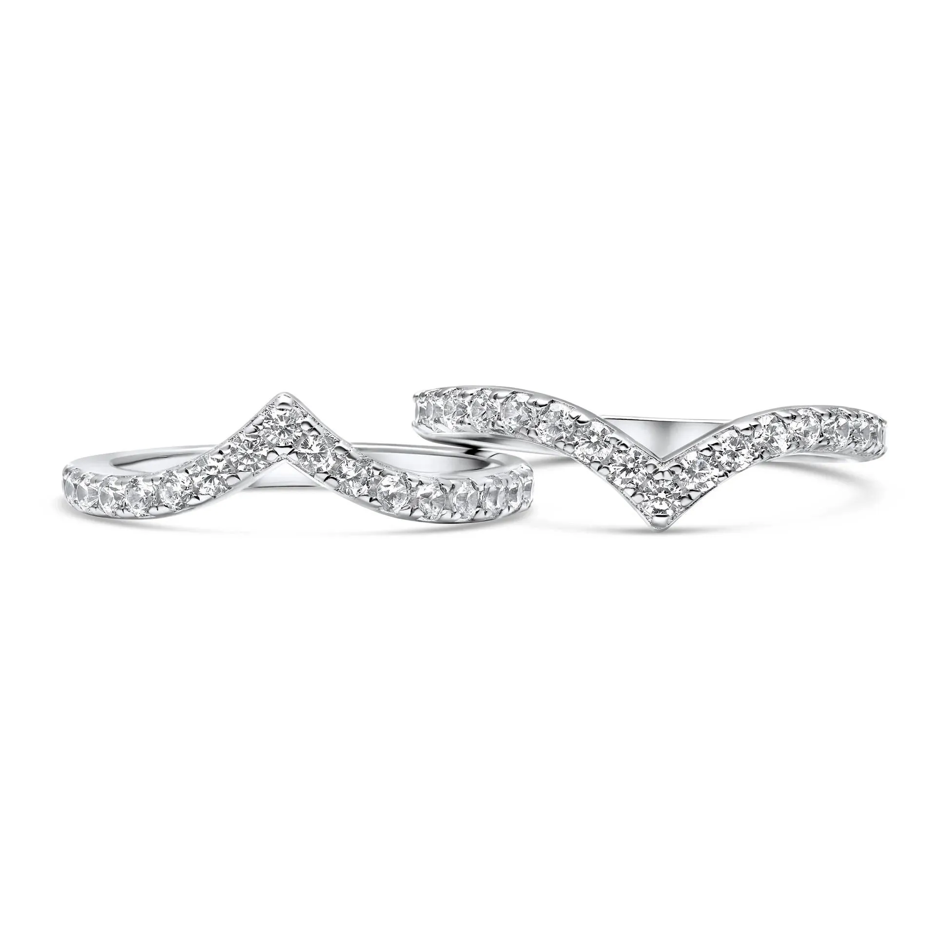 Pavé V-Shaped Chevron Wishbone Eternity Ring Set