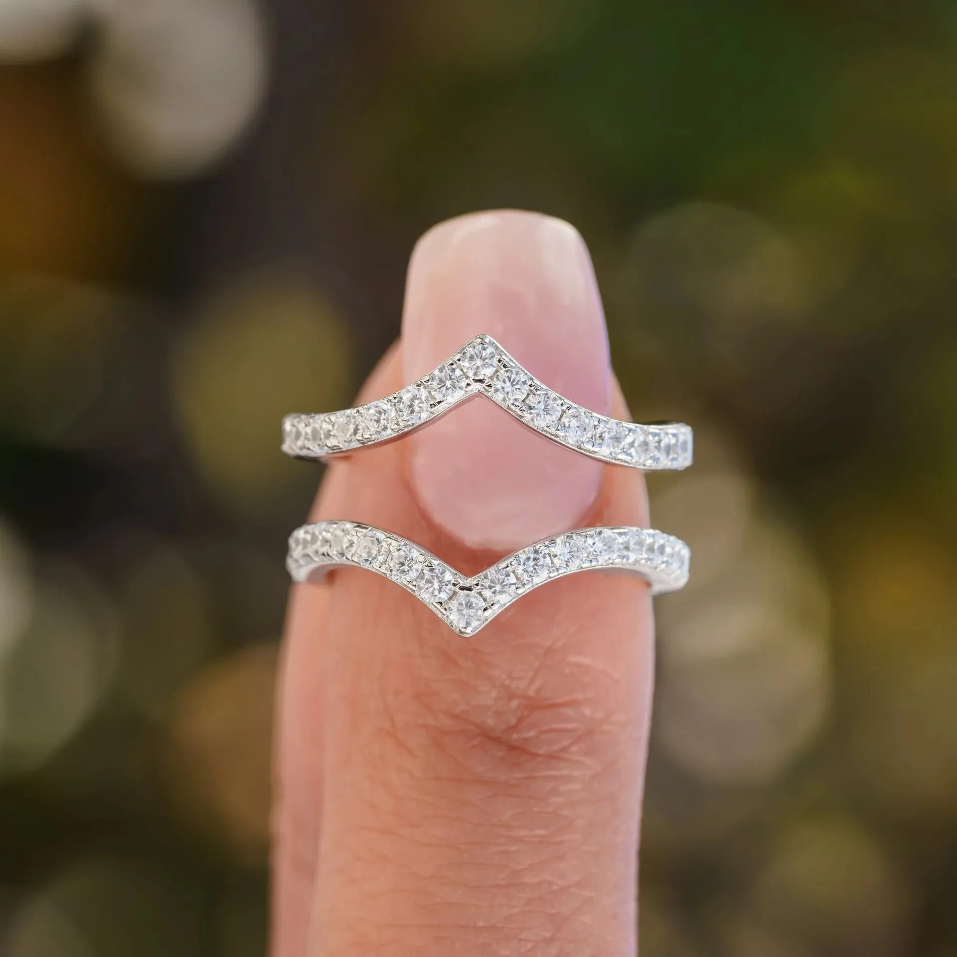 Pavé V-Shaped Chevron Wishbone Eternity Ring Set