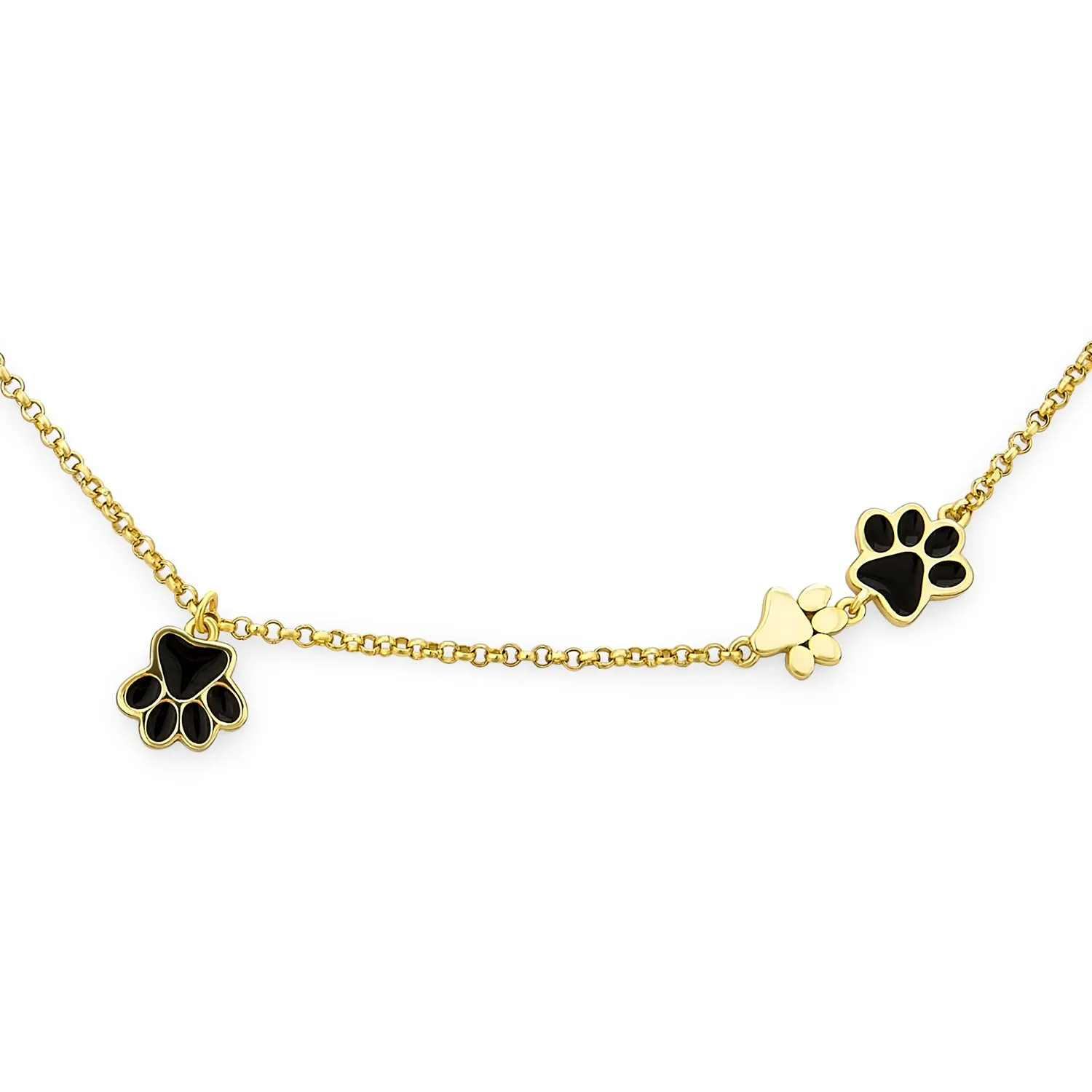 Pet Animal Dog Cat Multi Black Paw Prints Necklace Gold Silver Plated