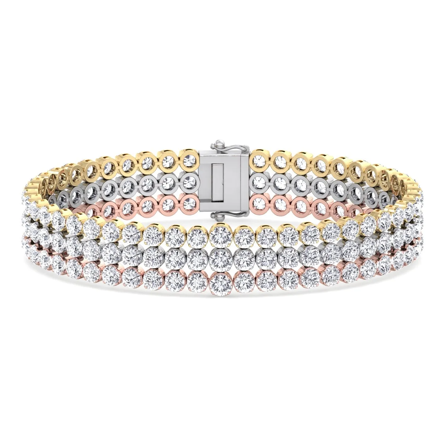 Renzo - 7.10CT TW Triple Row Graduated Natural Diamond Tennis Bracelet ( Tri-Color)