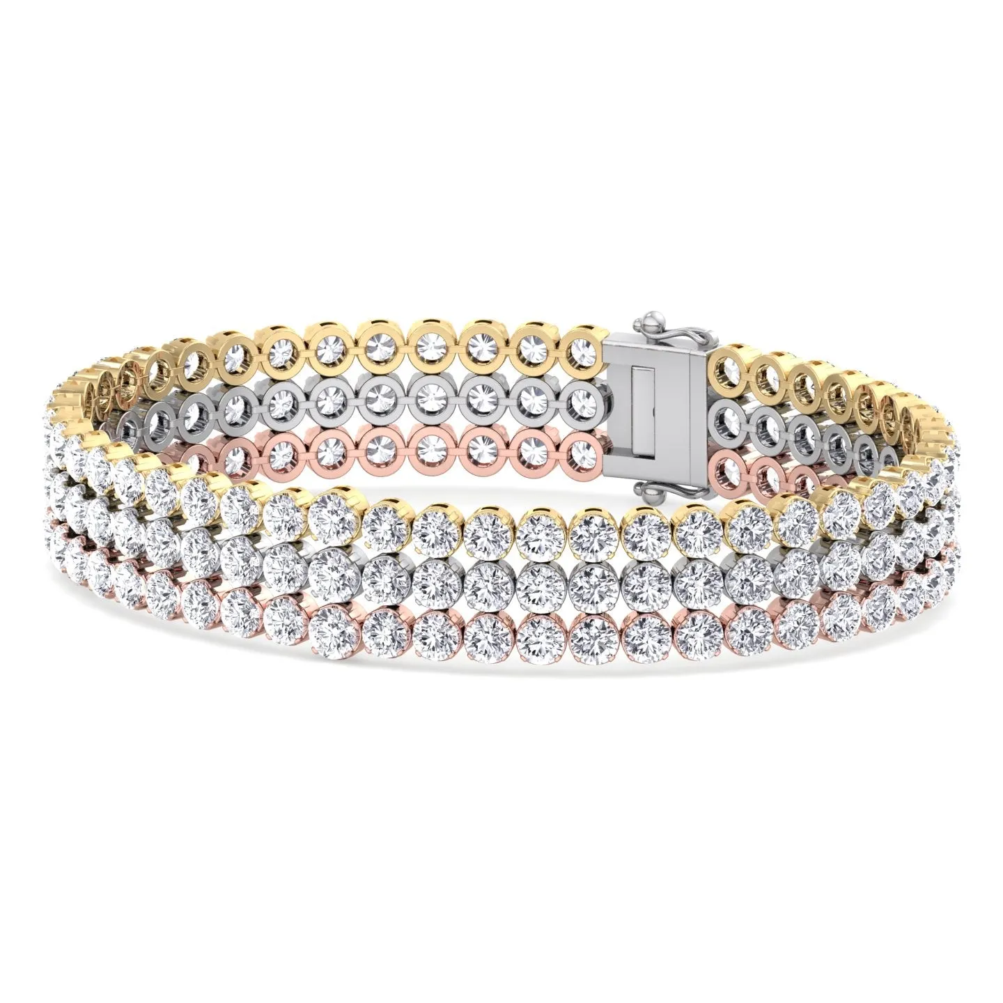 Renzo - 7.10CT TW Triple Row Graduated Natural Diamond Tennis Bracelet ( Tri-Color)