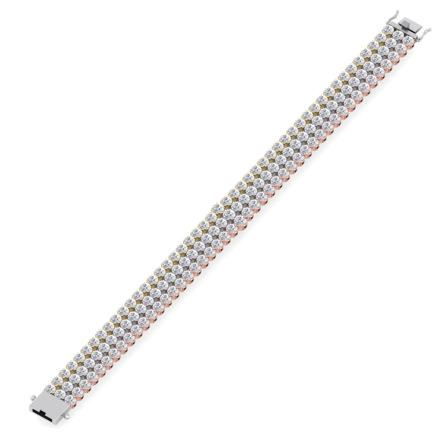 Renzo - 7.10CT TW Triple Row Graduated Natural Diamond Tennis Bracelet ( Tri-Color)